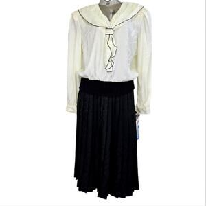 NOS 90s Nautical Print Sailor Skirt Suit Shoulder Pads Leslie Fay Size 16 NWT